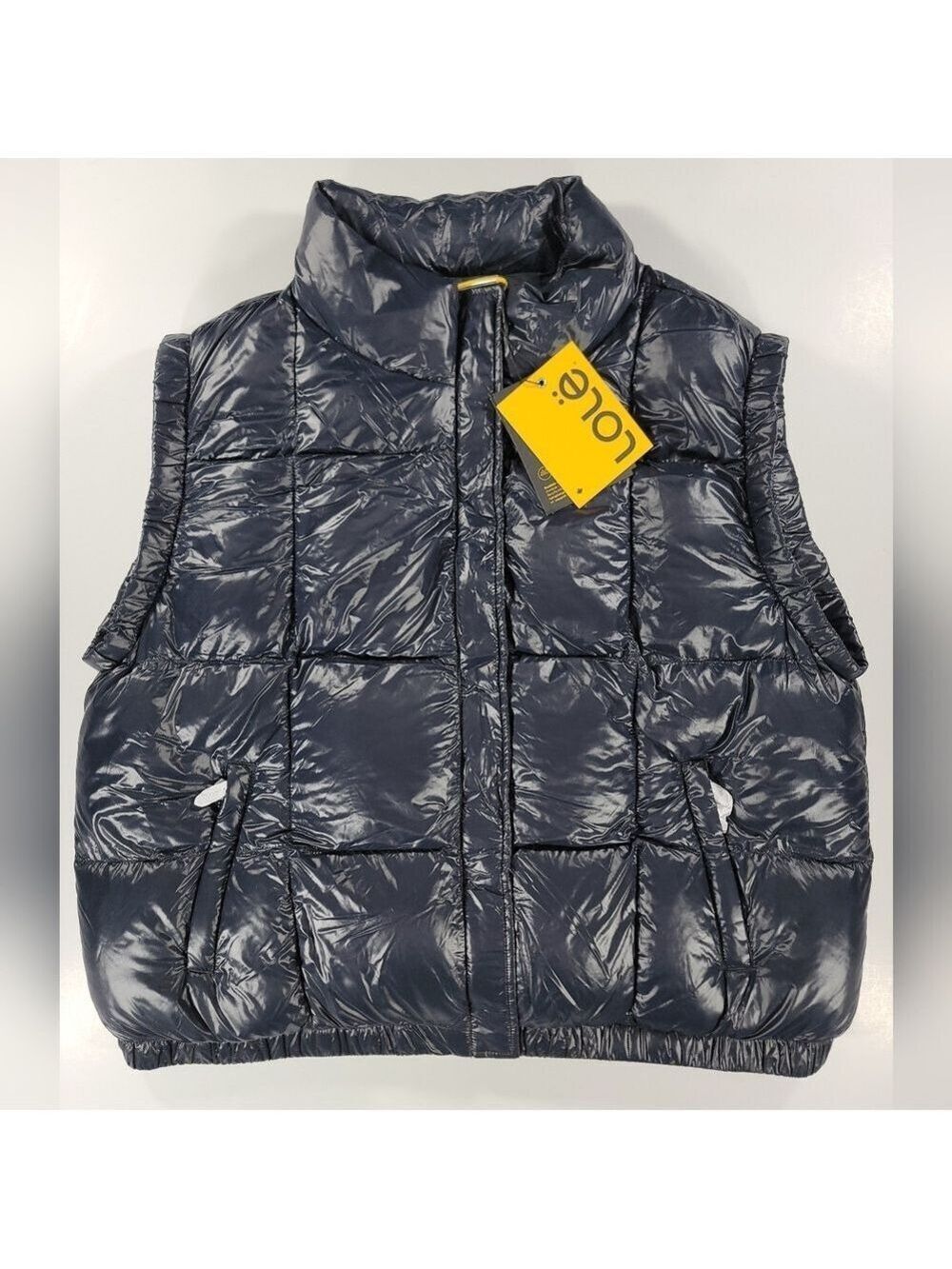 NEW LOLE Women’s Shiny Black Puffer Vest XL Vegan Down Loftech Le Rose NWT $125